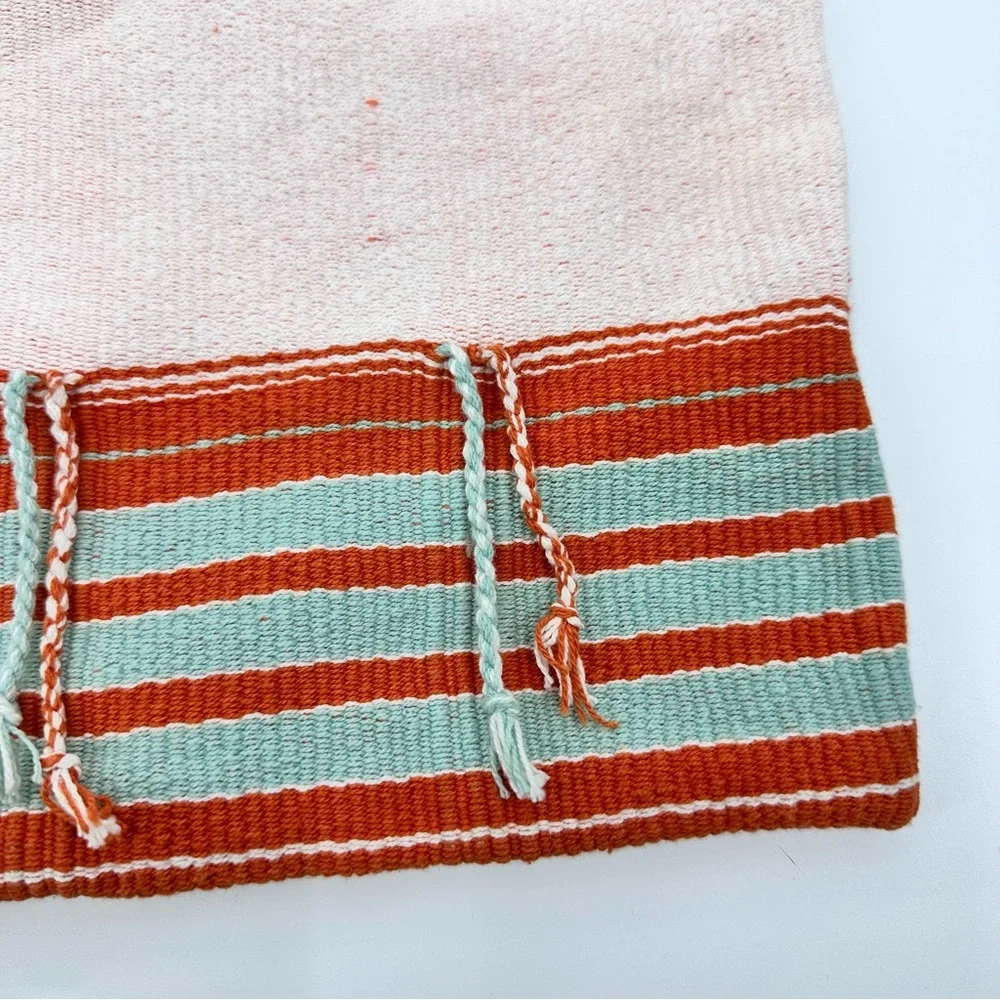West Elm Fringed Woven Pillow Cover Burnt Orange Aqua 16” x 16”